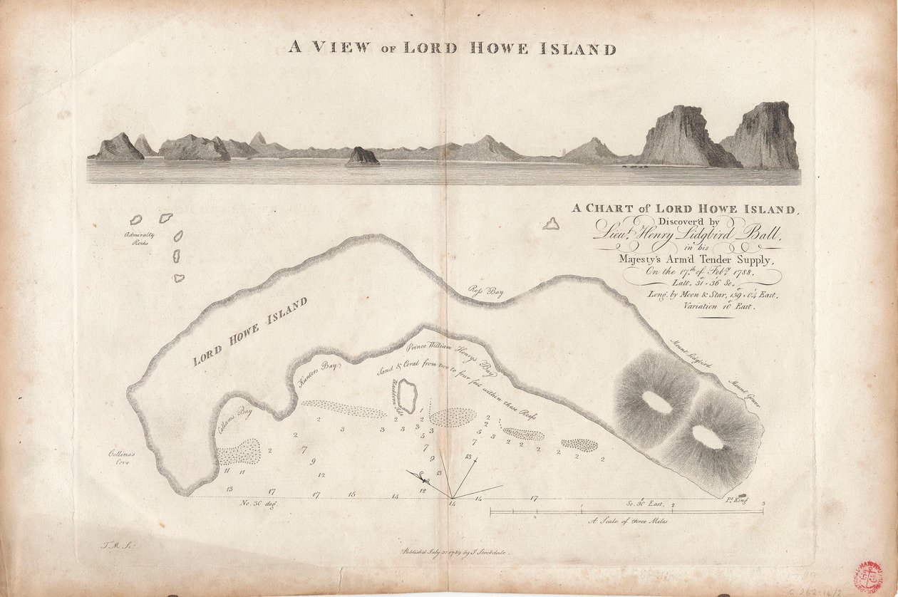 Mapa wyspy Lord Howe autorstwa J. Stockdale