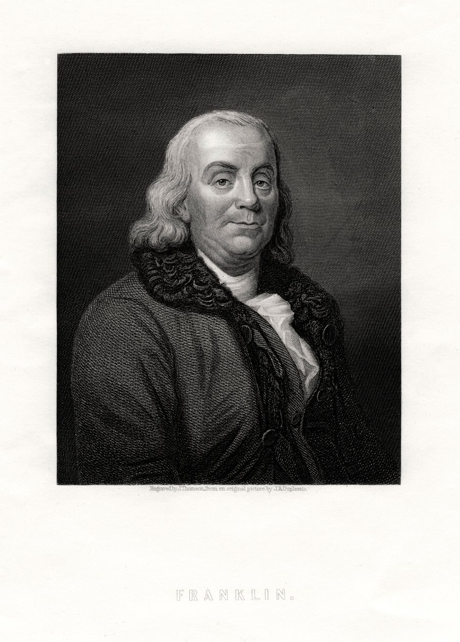 Benjamin Franklin, postać polityczna i mężowie stanu Stanów Zjednoczonych, XIX w. autorstwa J. Thomson