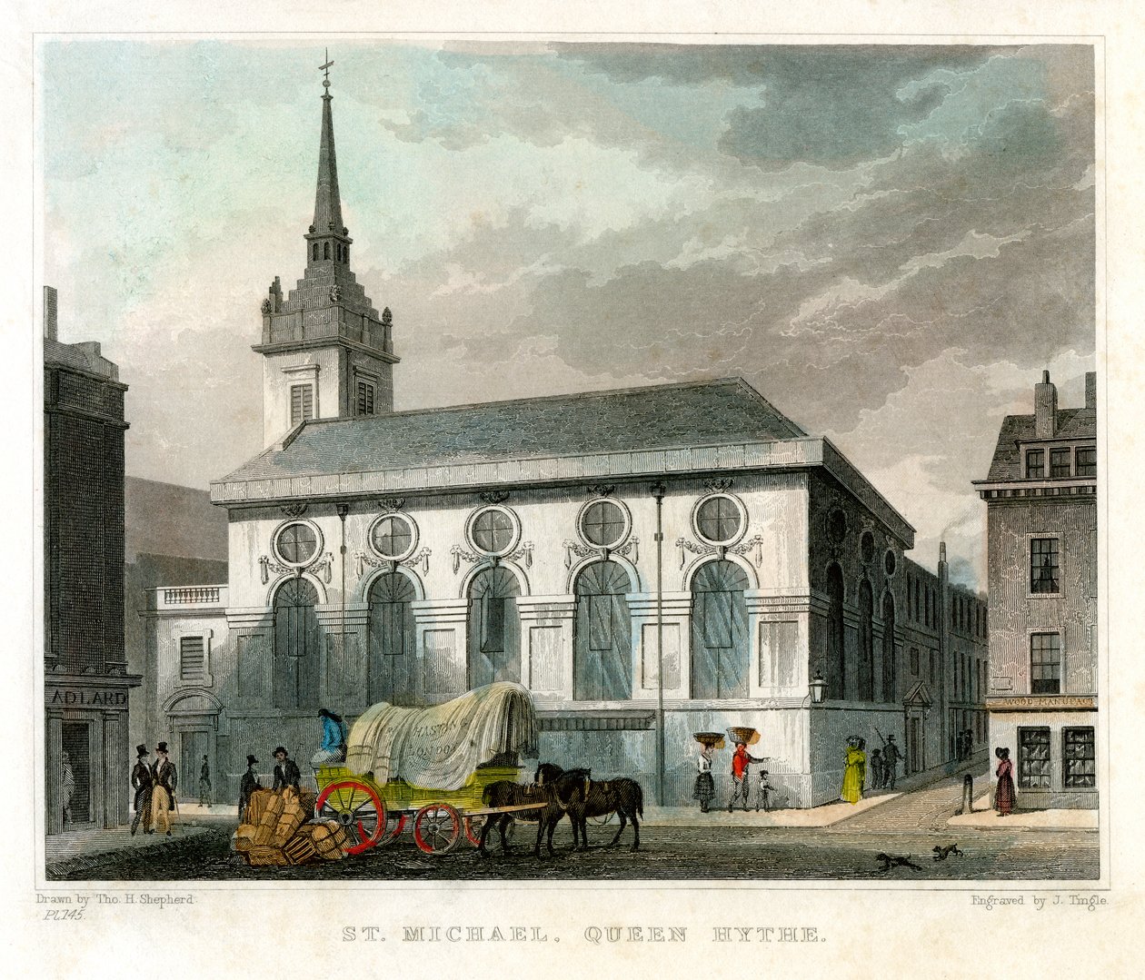 Kościół św. Michała Queenhithe, City of London, 1831. autorstwa J. Tingle