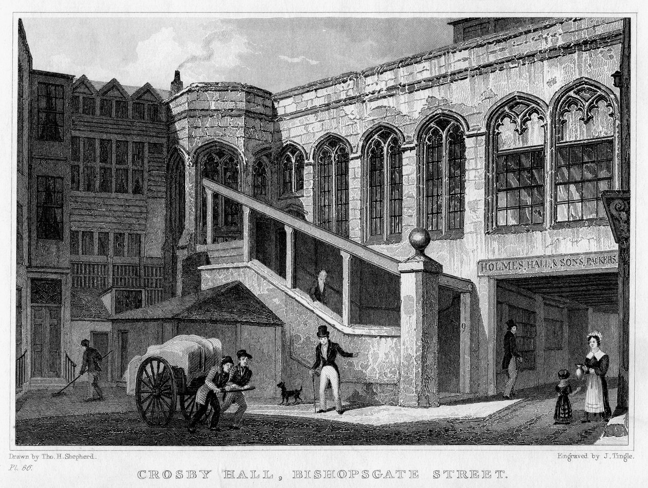 Crosby Hall, Bishopsgate Street, City of London, 1830. autorstwa J. Tingle