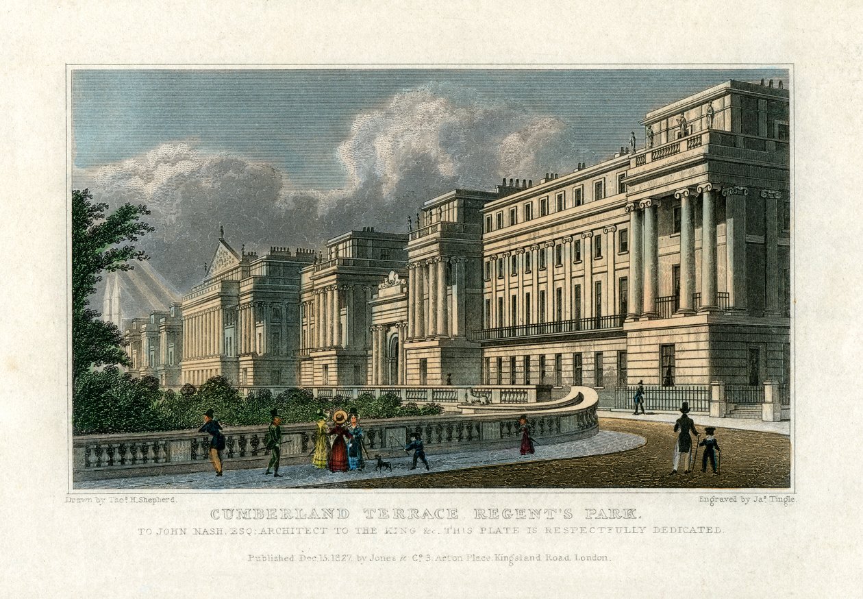 Cumberland Terrace, Regents Park, Londyn, 1827 autorstwa J. Tingle