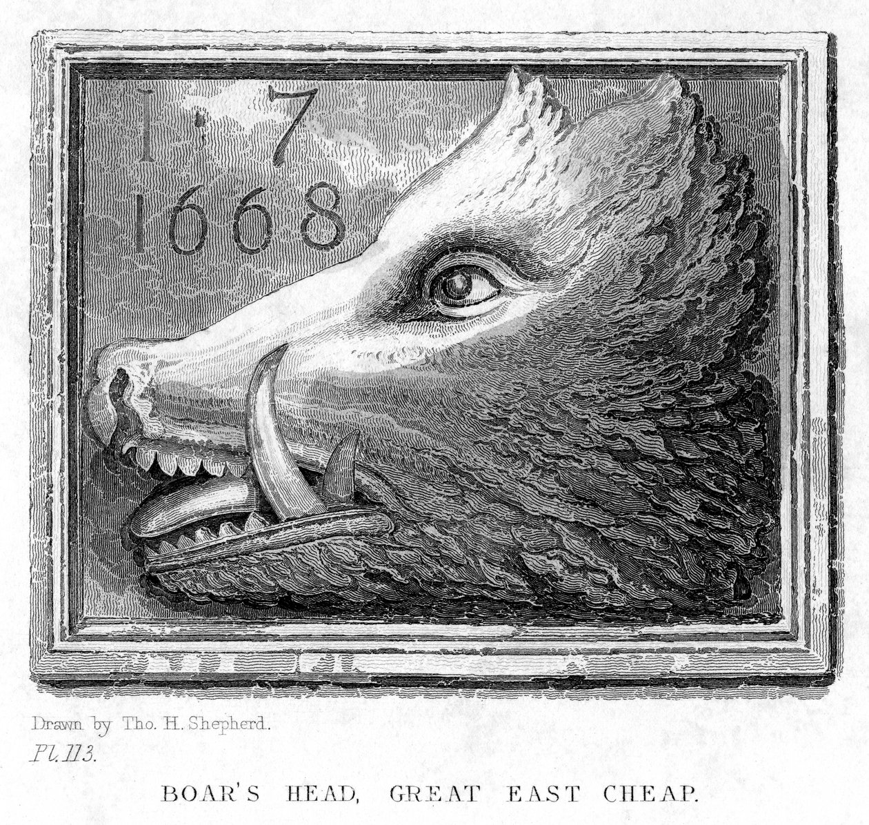 Znak karczmy z Tawerny Boars Head, Eastcheap, Londyn, XIX wiek. autorstwa J. Tingle