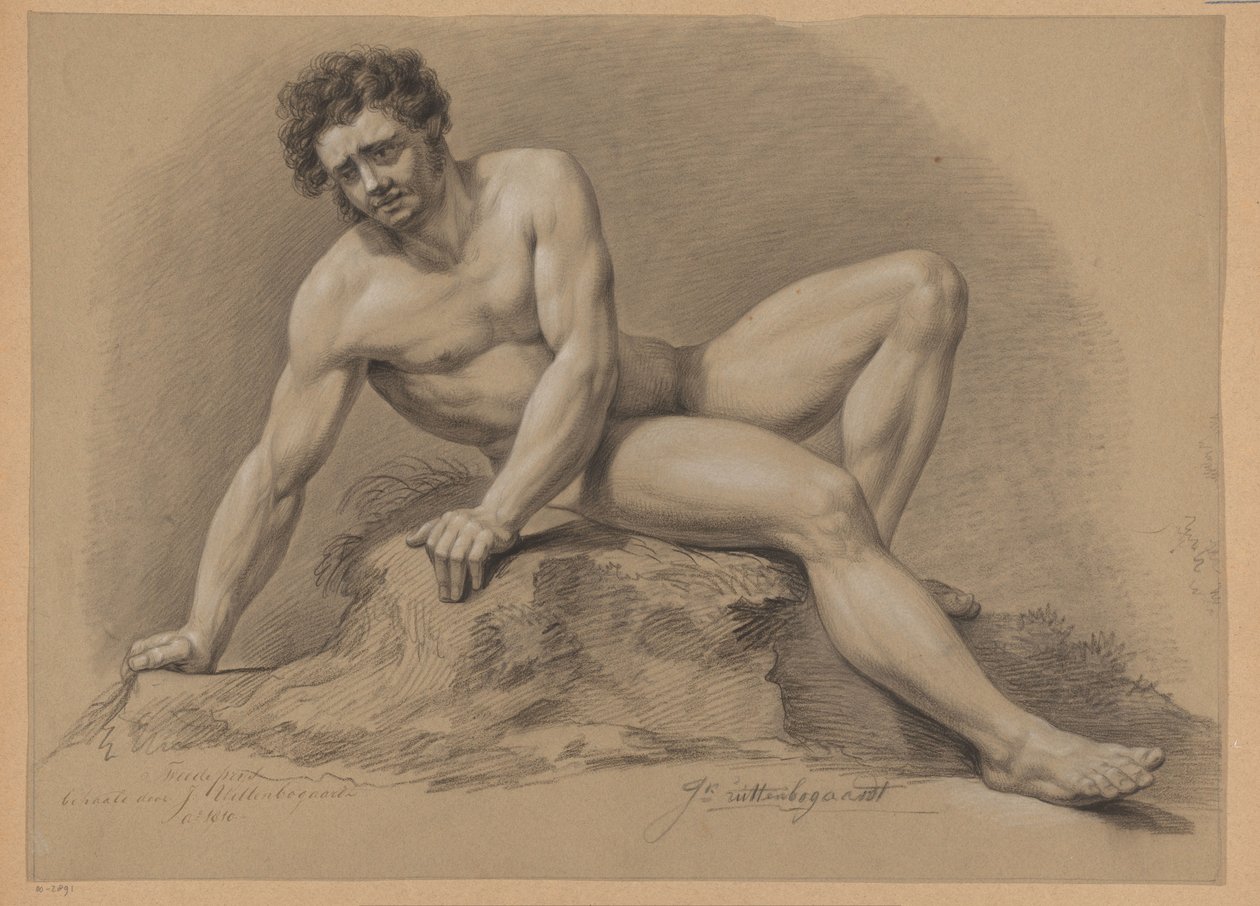 Akt męski w pozycji siedzącej, widziany z przodu (II nagroda 1810) autorstwa J. Uittenbogaardt