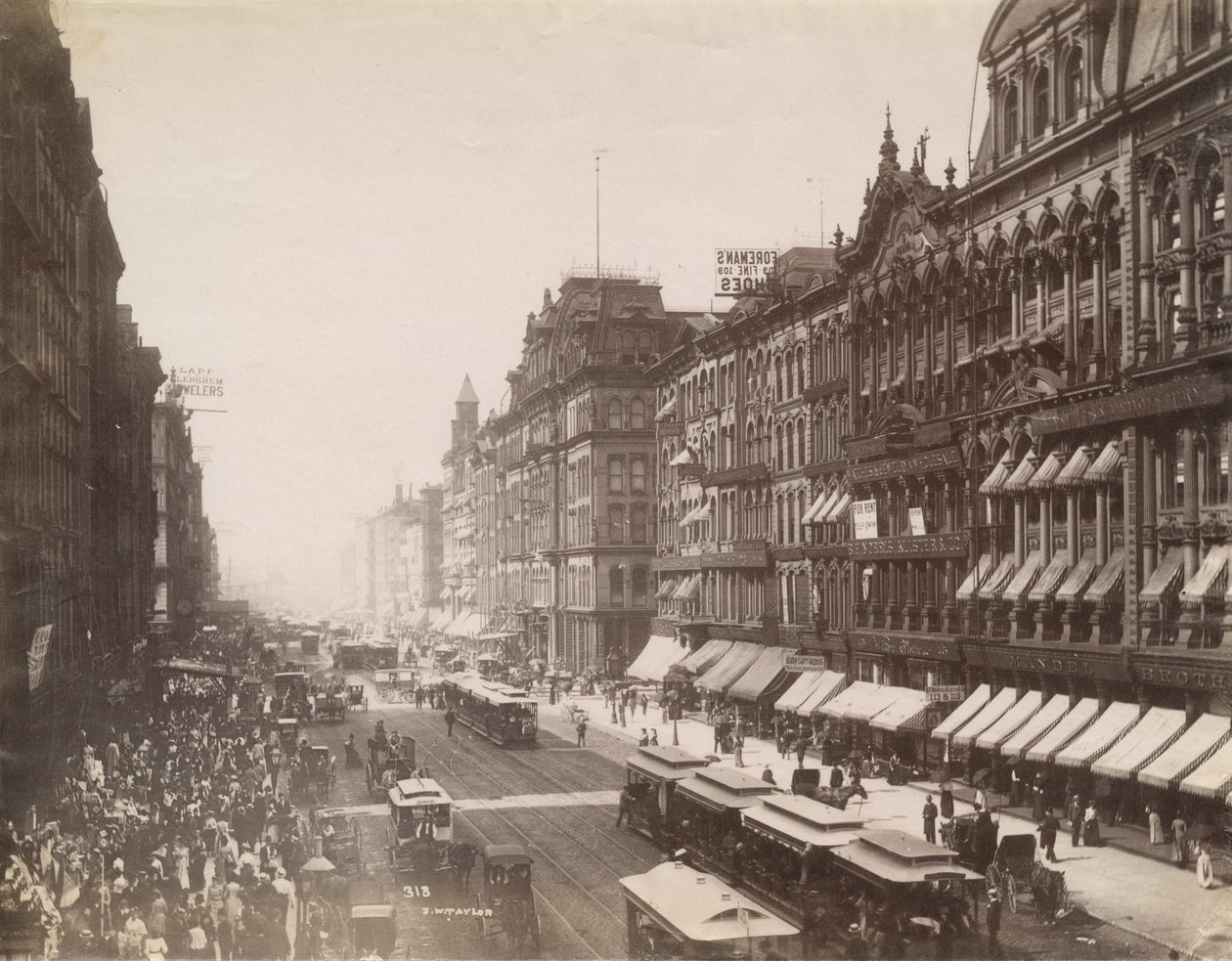 Widok State Street patrząc na północ od Madison Street, Chicago, 1890 autorstwa J. W. Taylor
