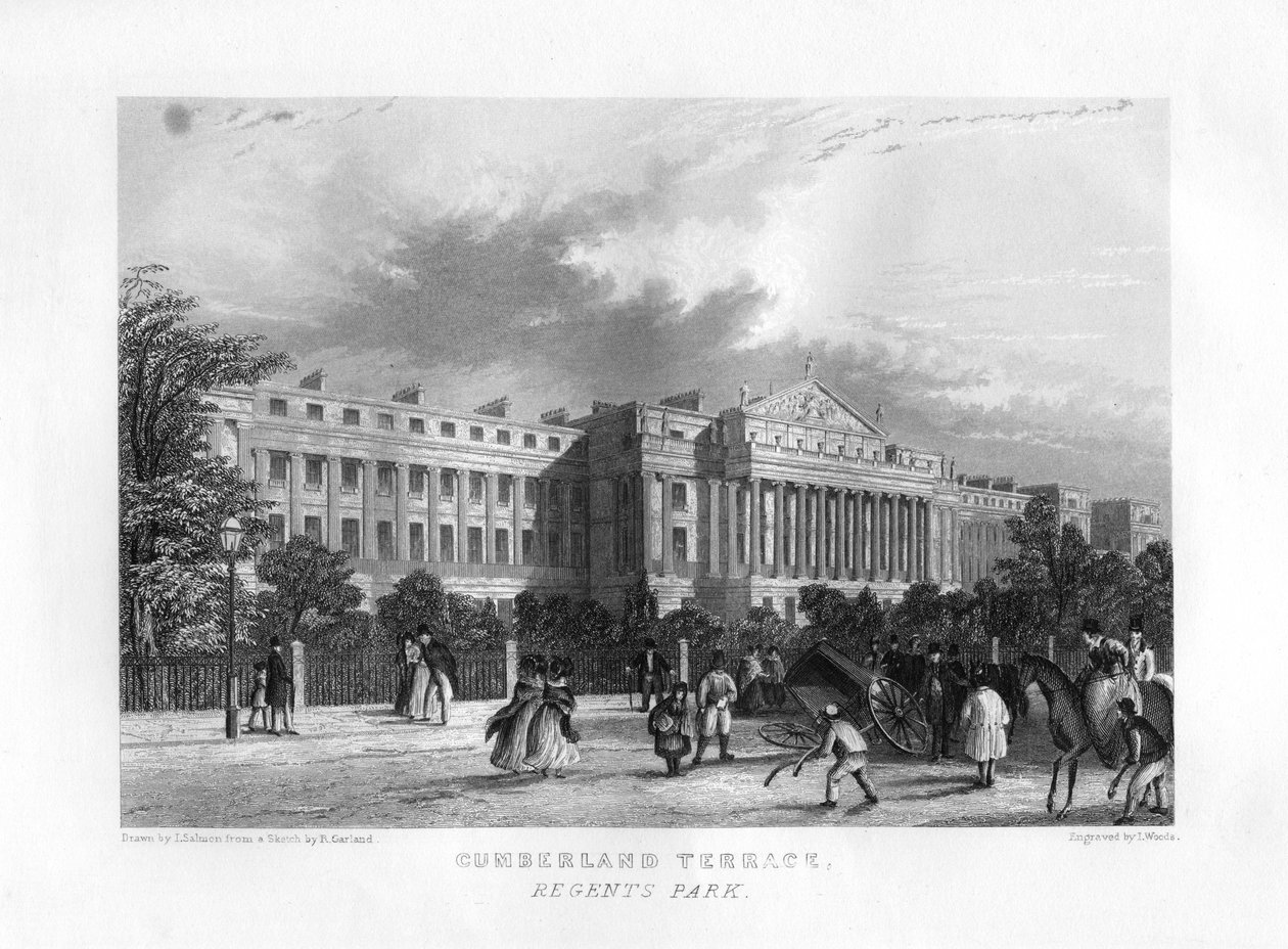 Cumberland Terrace, Regents Park, Londyn, XIX wiek. autorstwa J. Woods