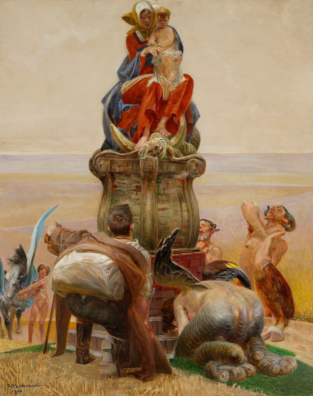 Adoracja Madonny, część środkowa tryptyku "Idź nad strumienie" autorstwa Jacek Malczewski