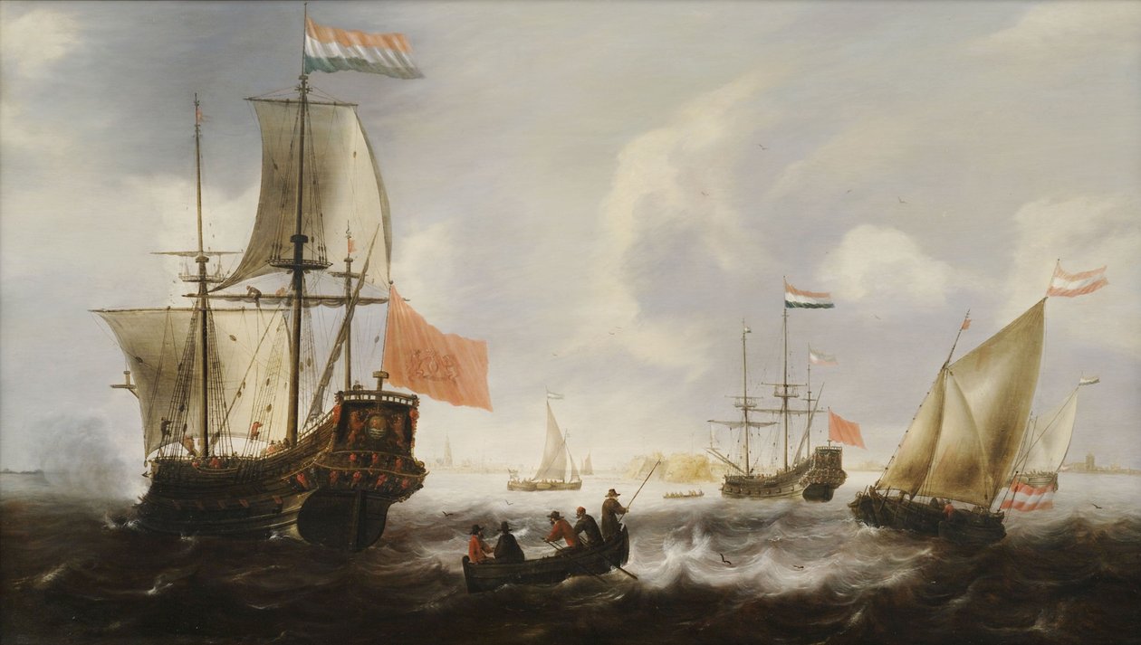 Holenderskie fregaty i łodzie na wybrzeżu Vlissingen autorstwa Jacob Adriaensz Bellevois