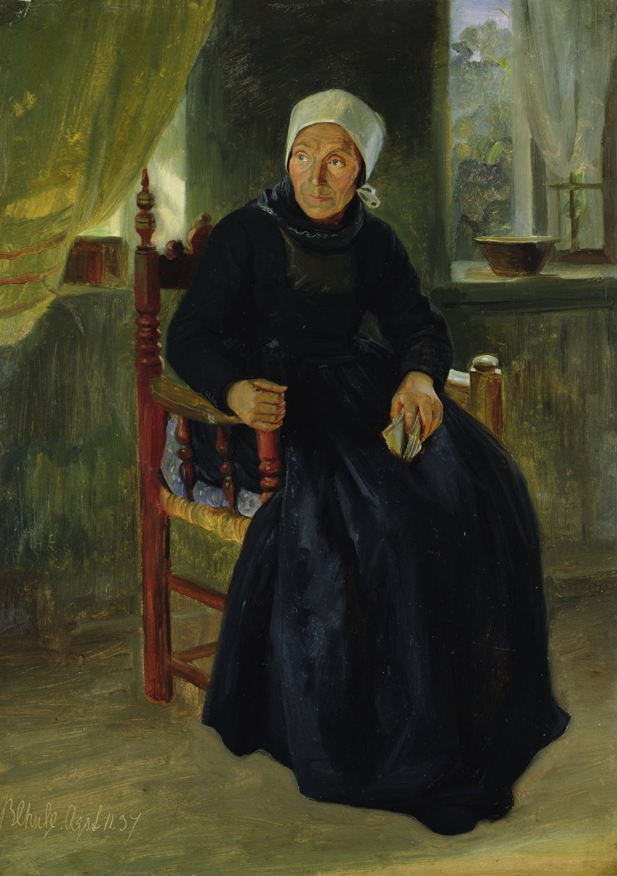 Kobieta z Blankenese, 1837 (olej na papierze na kartonie) autorstwa Jacob Gensler