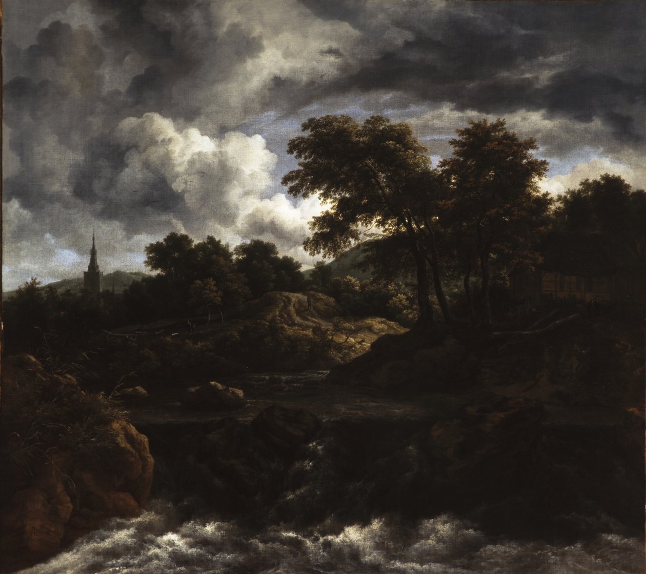 Zalesiony krajobraz z wodospadem, ok. 1660 autorstwa Jacob van Ruisdael