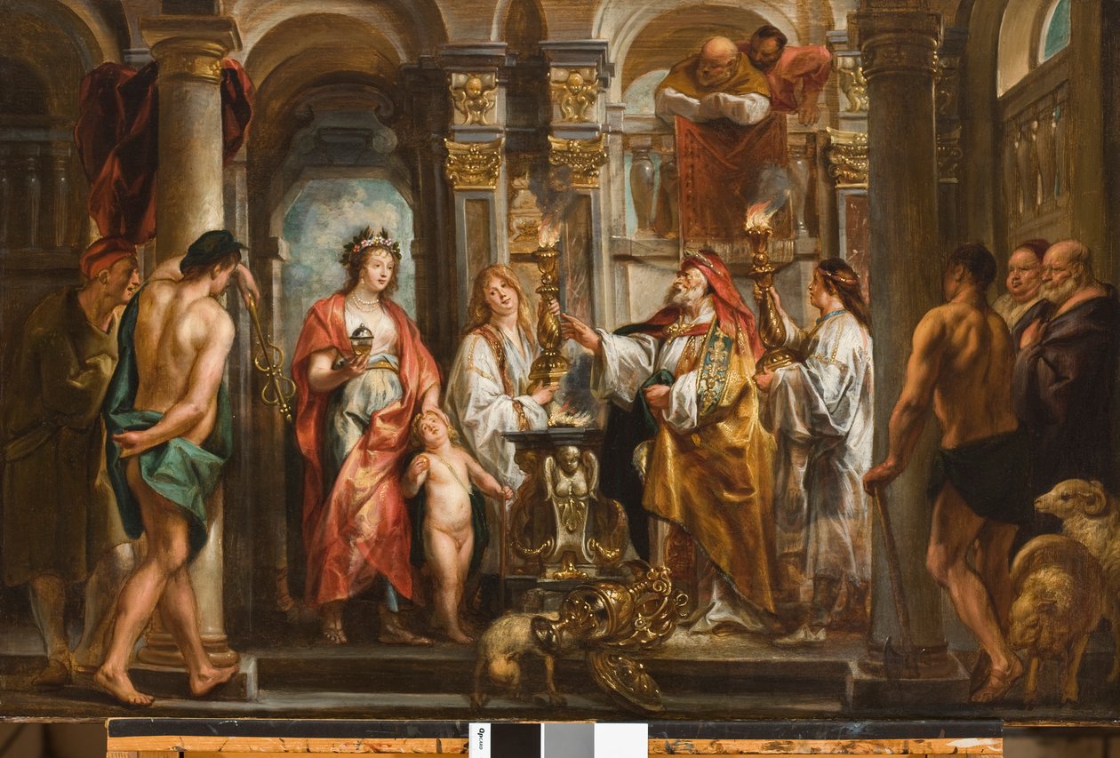 Wyrocznia (Thetis i Achilles Before the Oracle) przed 1643 (olej na panelu przeniesiony na masonit) autorstwa Jacob Jordaens