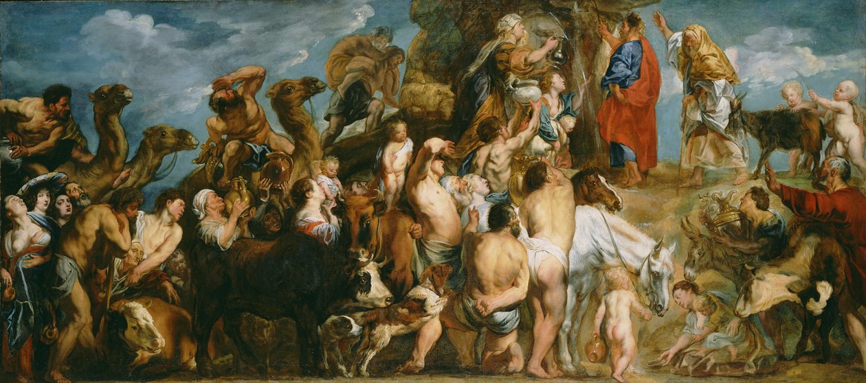Mojżesz uderzający wodą ze skały, ok. 1645-50 autorstwa Jacob Jordaens