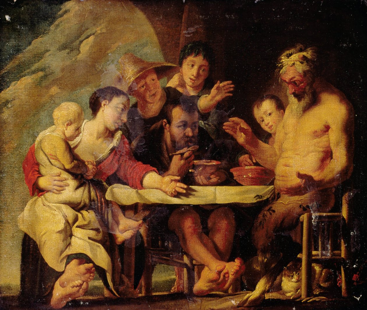 Satyr i chłopi autorstwa Jacob Jordaens