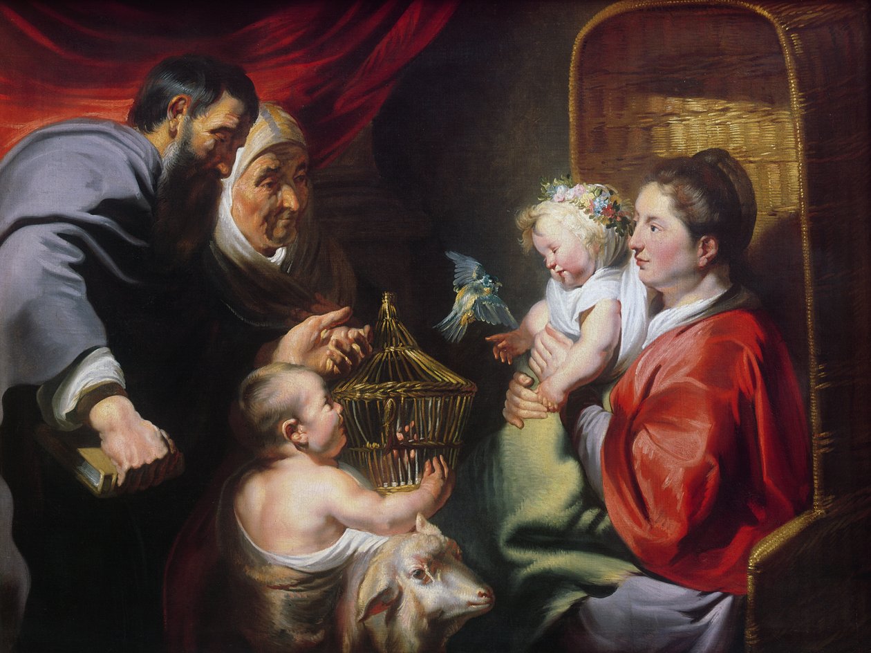 Dziewica z Dzieciątkiem z SS Zachariaszem, Elżbietą i Janem Chrzcicielem, ok. 1620 autorstwa Jacob Jordaens