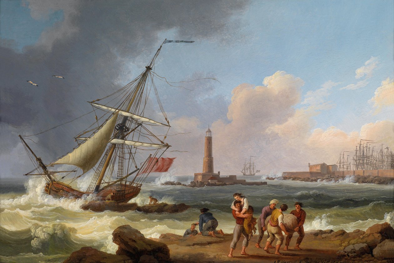 Port Livorno z ratowaniem rozbitków autorstwa Jacob Philippe Hackert