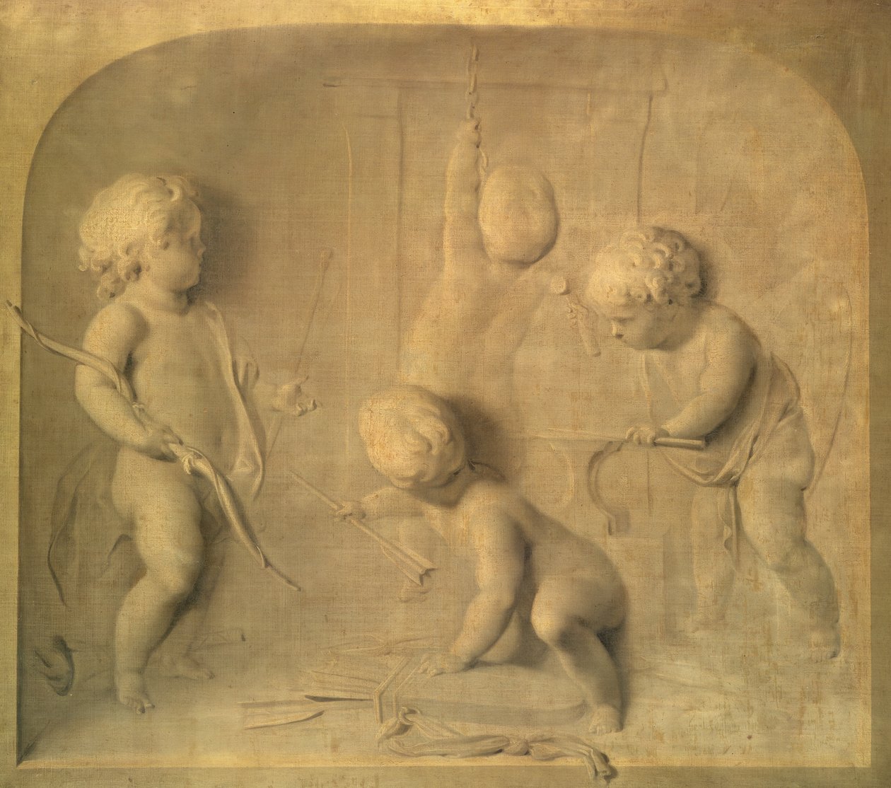Putti konstruuje strzały kupidyna autorstwa Jacob de Wit
