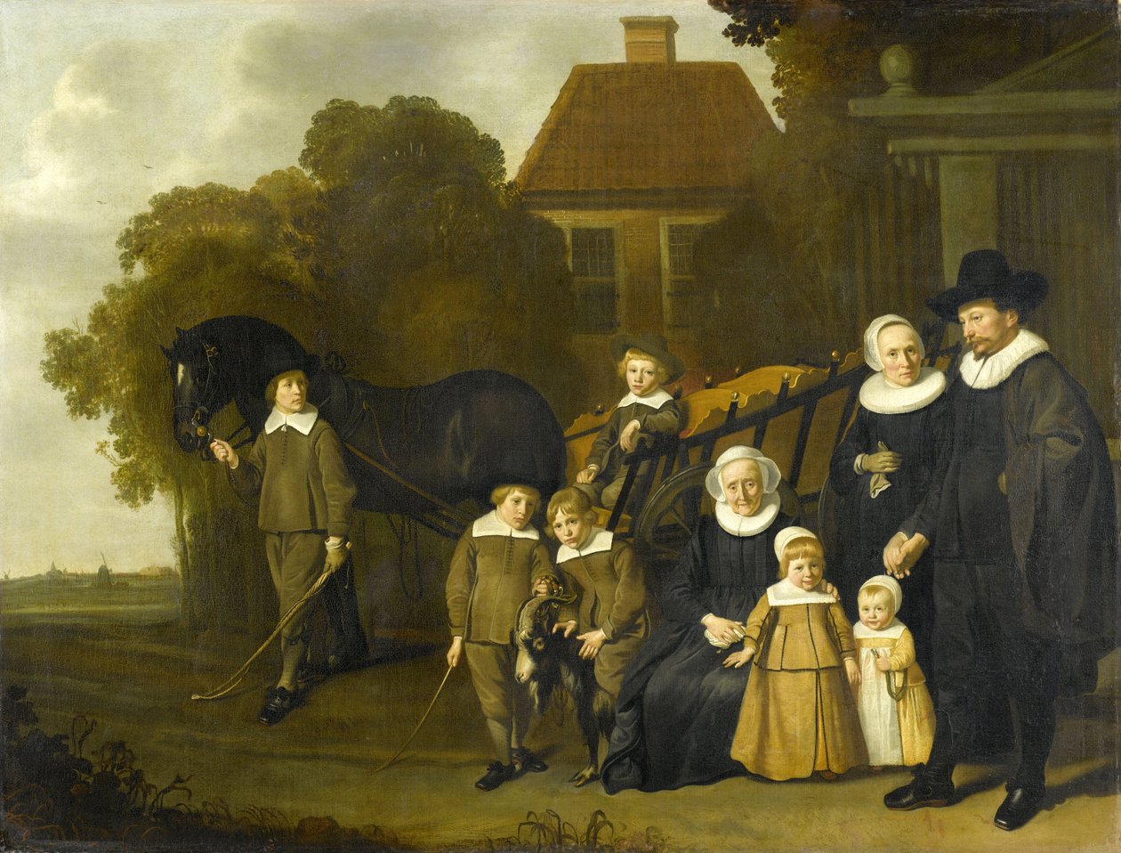 Portret rodziny Meebeeck Cruywagen w pobliżu bramy ich wiejskiego domu na Uitweg niedaleko Amsterdamu autorstwa Jacob van Loo  