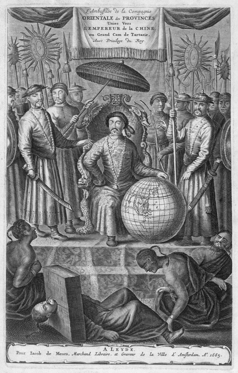 Cesarz Chin, frontyspis na konto ambasady holenderskiej w Chinach, 1665 autorstwa Jacob van Meurs