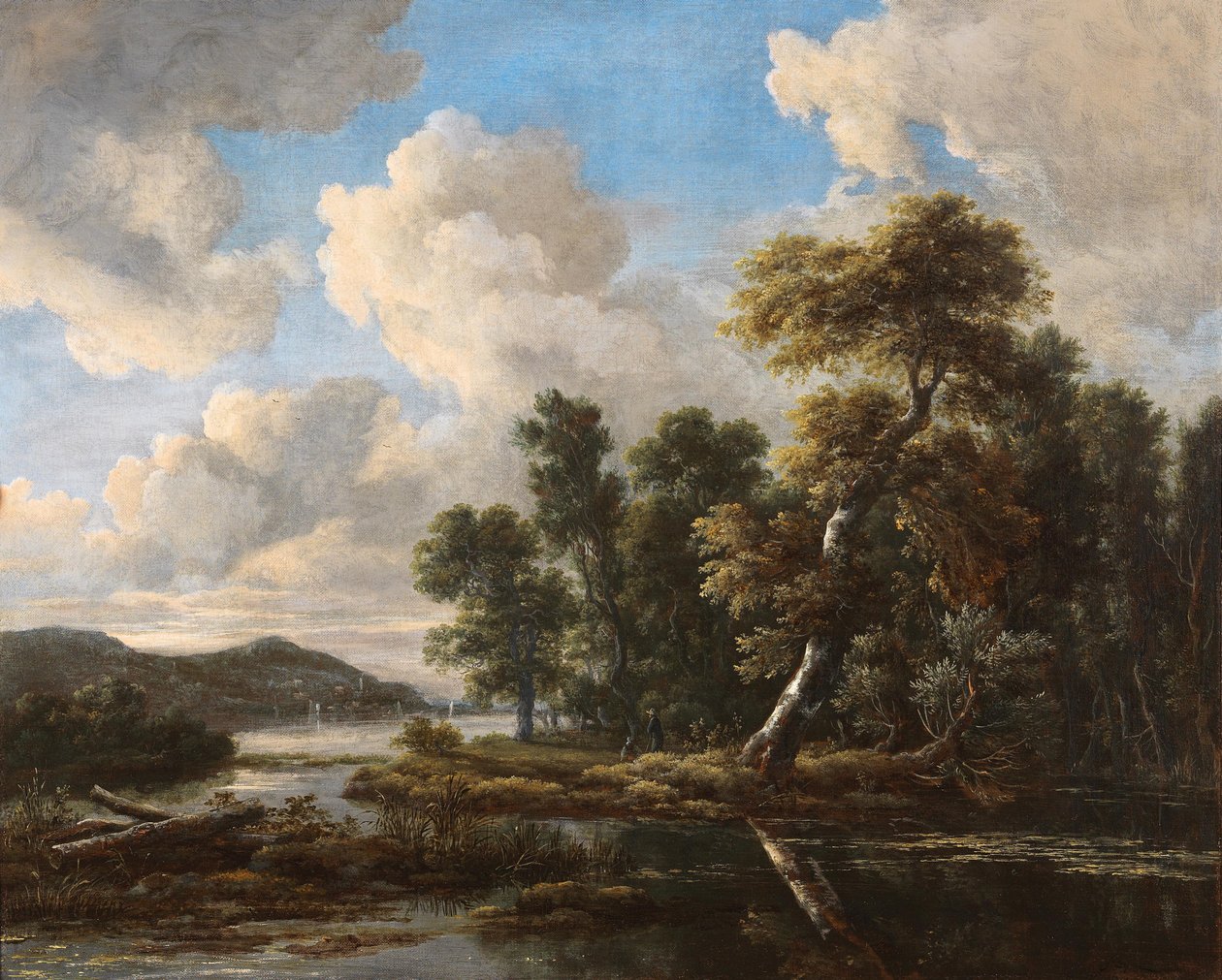 Krajobraz rzeki z zalesionymi brzegami autorstwa Jacob van Ruisdael