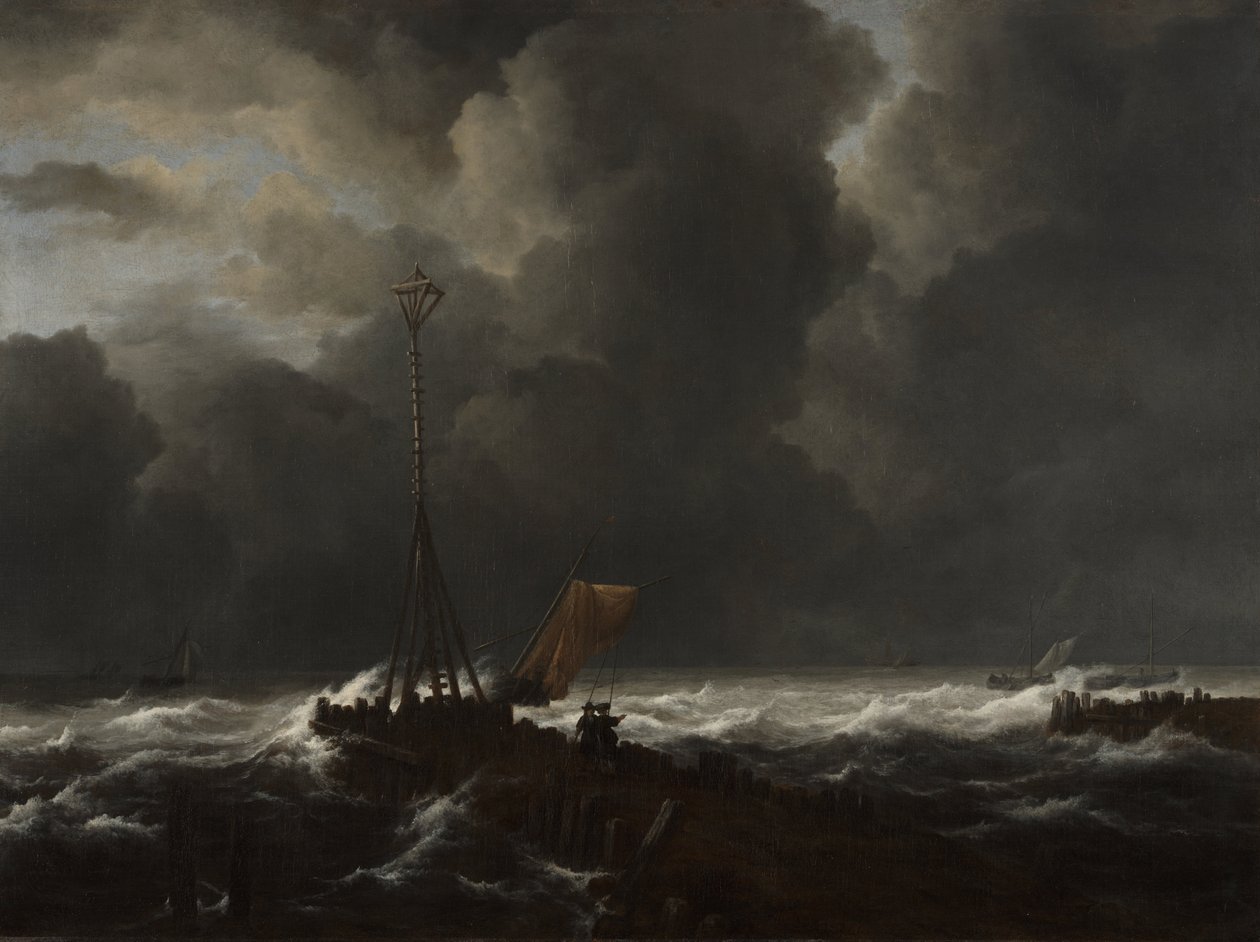 Wzburzone morze przy molo autorstwa Jacob van Ruisdael