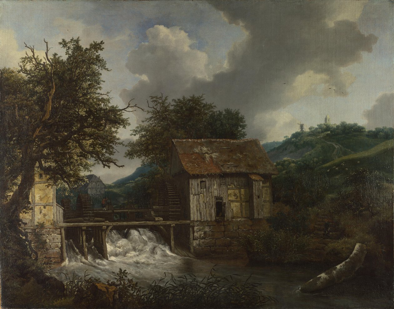 Dwa młyny wodne i otwarty jaz koło Singraven autorstwa Jacob van Ruisdael