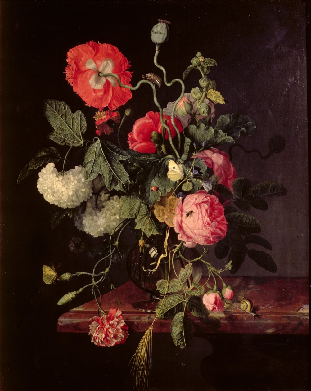Kwiaty w szklanym wazonie, 1667 autorstwa Jacob van Walscapelle