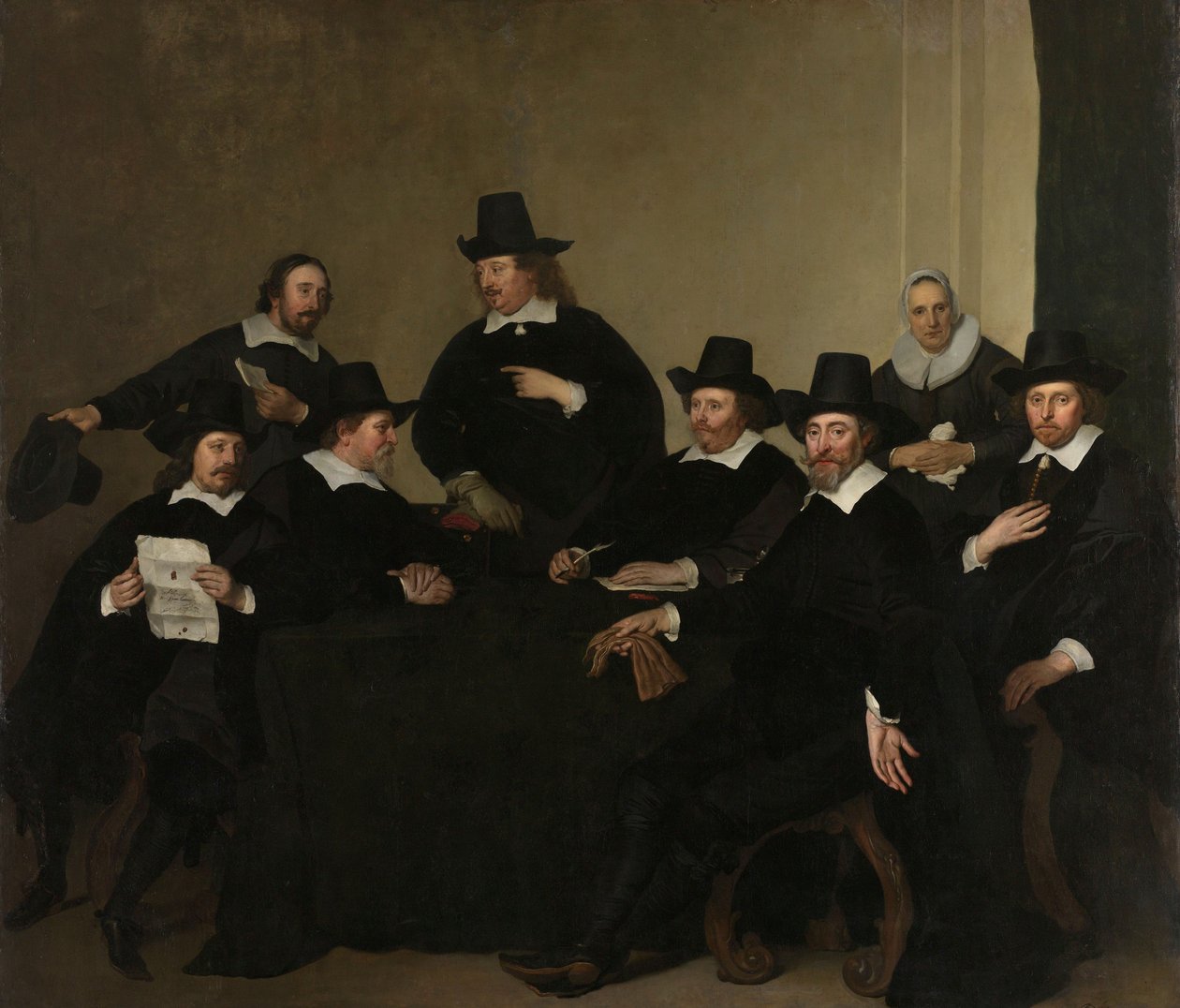 Regenci Instytutu Nieuwe Zijds na rzecz pomocy ubogim w plenerze, Amsterdam, ok. 1650 (olej na płótnie) autorstwa Jacob Adriensz Backer