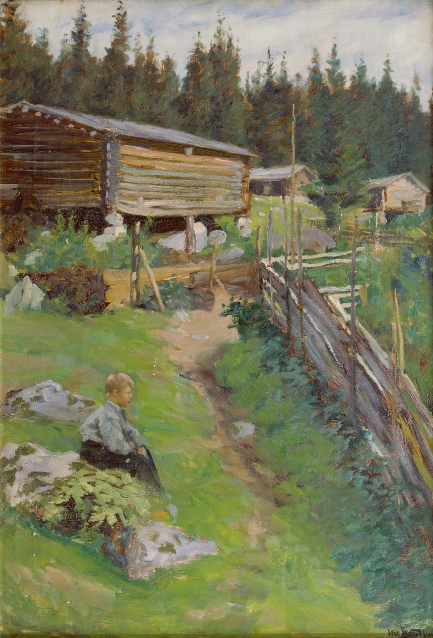 Młody chłopak na letnim pastwisku (malarstwo) autorstwa Jacob Bratland