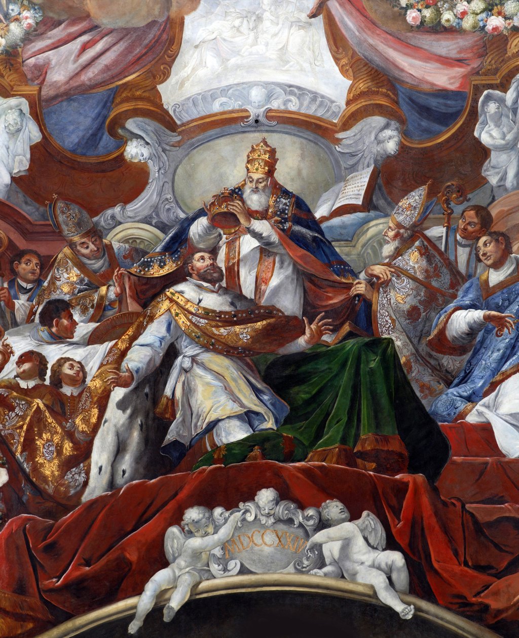 Sacre (Couronnement) de Charlemagne (742 - 814) en 800 par le Pape Leon III - Cesarska Koronacja Karola Wielkiego przez papieża Leona III w 800 par Stauder, Jacob Carl (1694-1756) autorstwa Jacob Carl Stauder