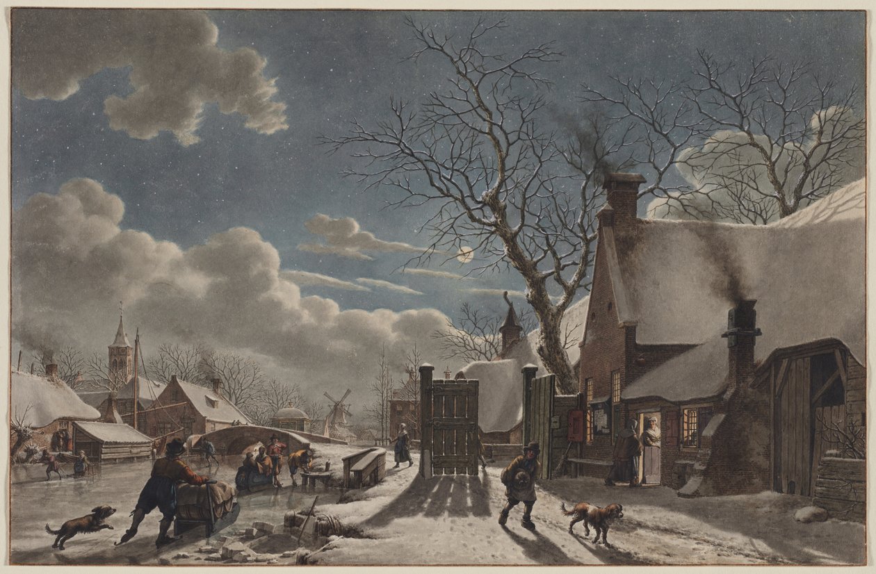 Zimowa noc w holenderskim mieście, 1797. autorstwa Jacob Cats