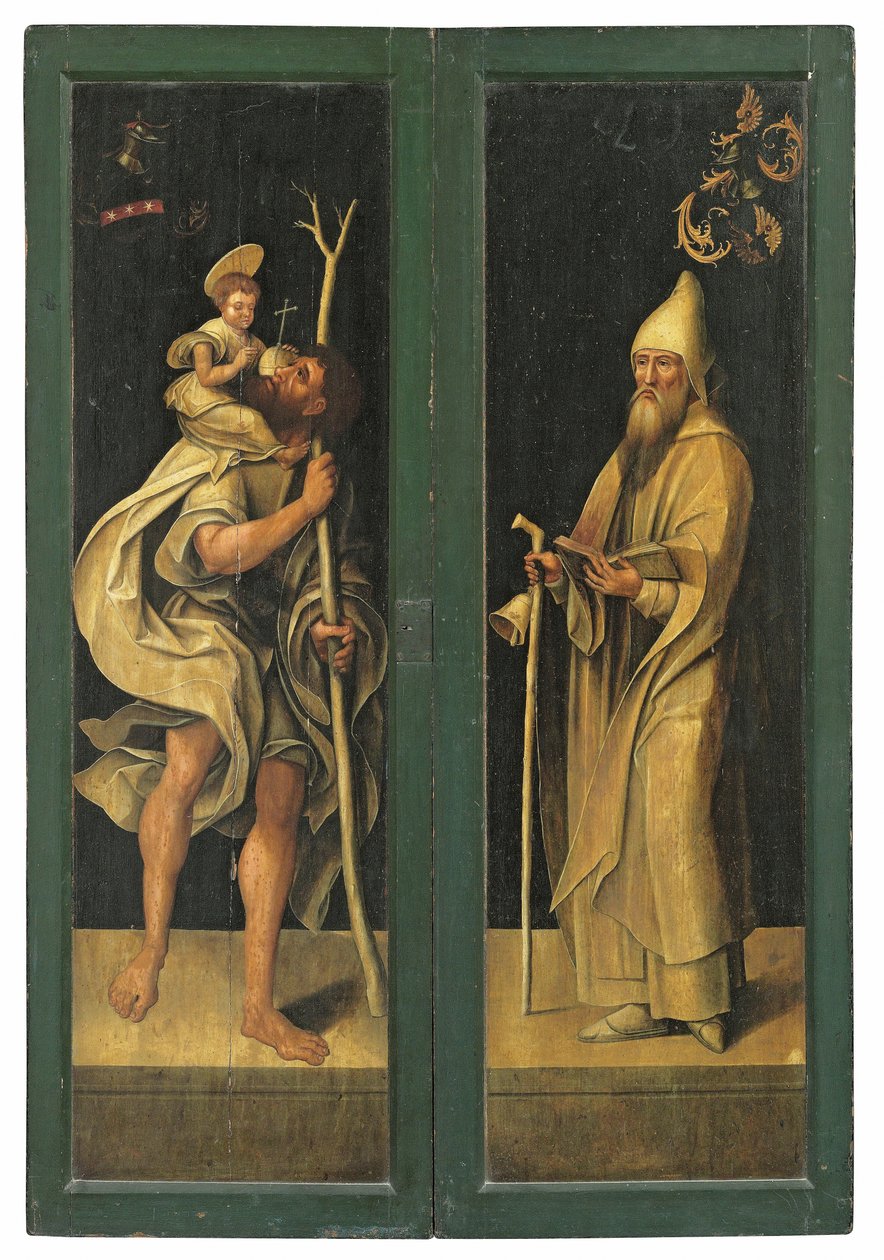 Św. Krzysztof niosący Dzieciątko Jezus i Św. Antoni Opat, zewnętrzne twarze ołtarza autorstwa Jacob Claesz. von Utrecht