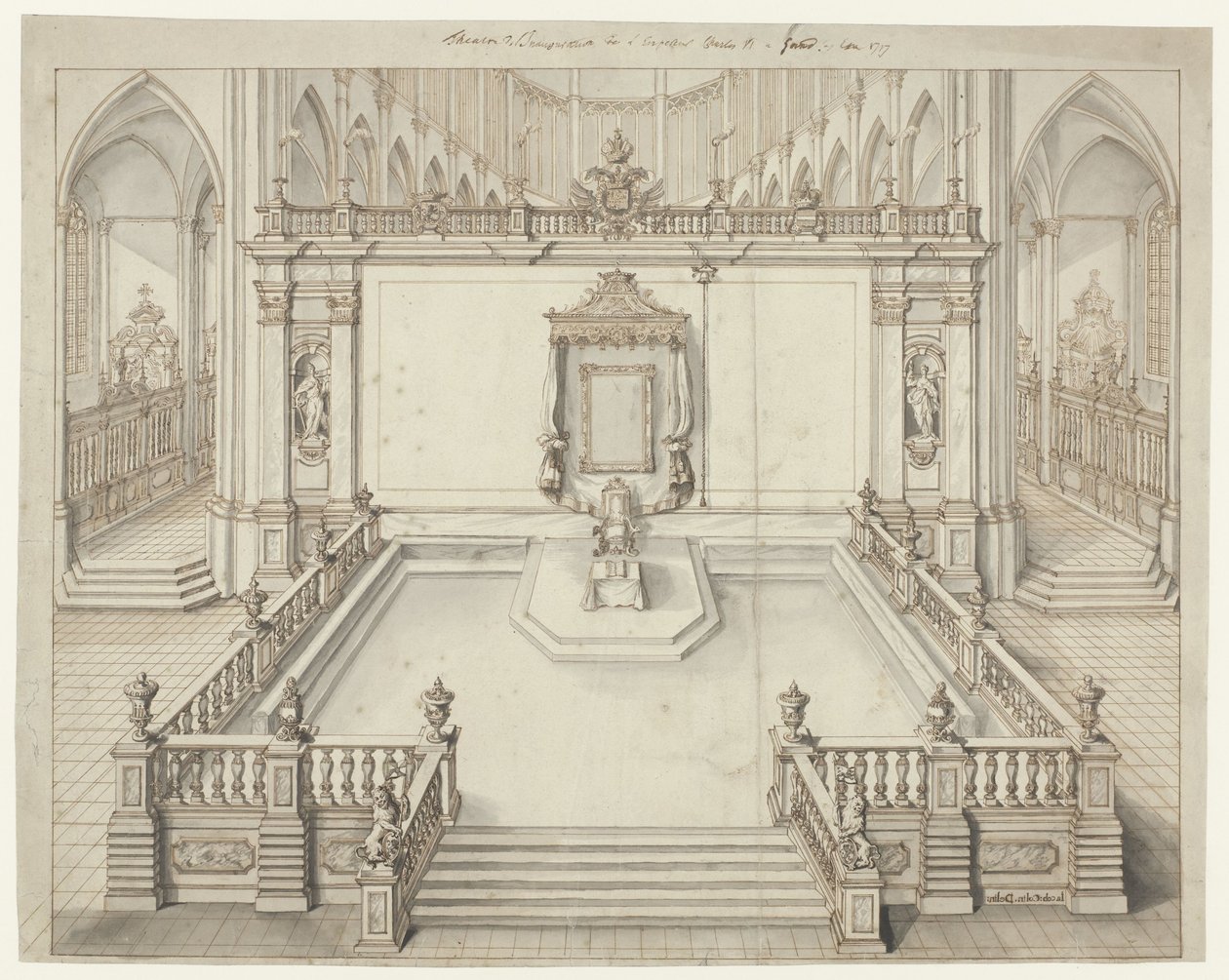 Sala tronowa w St. Bavokerk w Gandawie na inwestyturę Karola VI, cesarza niemieckiego, w 1717 r. autorstwa Jacob Colin