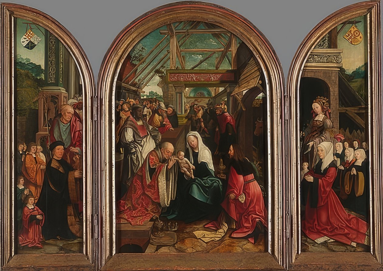 Adoracja Trzech Króli. 1517 autorstwa Jacob Cornelisz van Oostsanen