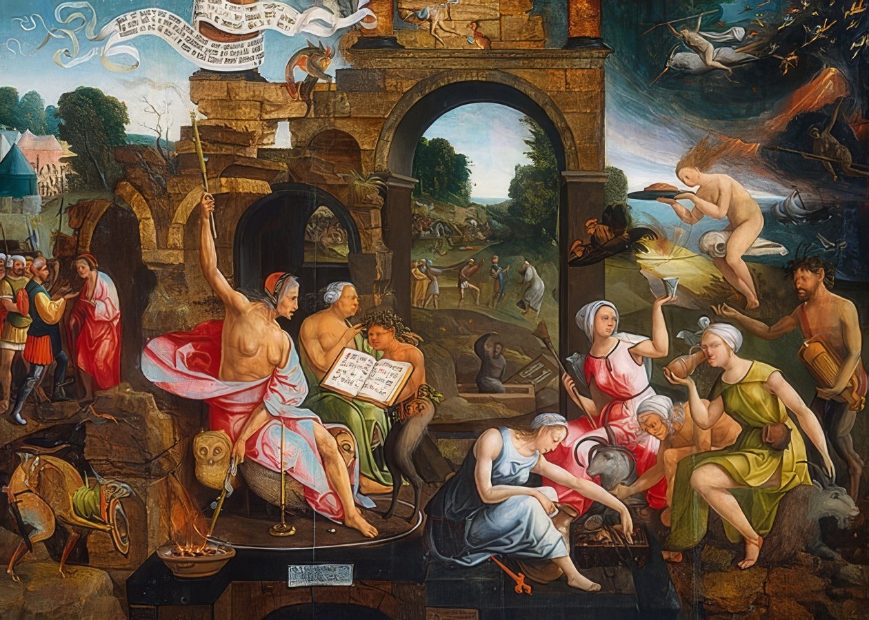 Saul i czarownica z Endor. 1526 autorstwa Jacob Cornelisz van Oostsanen