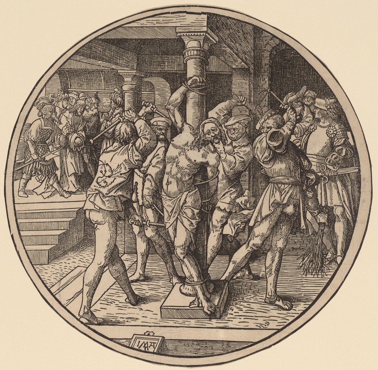 Biczowanie Chrystusa i Chrystusa przed Piłatem” autorstwa Jacob Cornelisz van Oostsanen