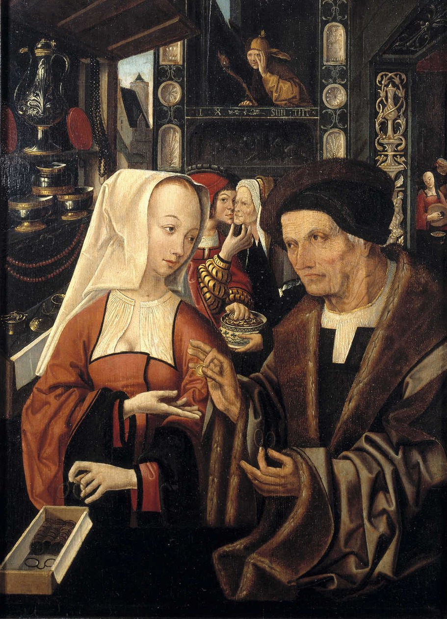 Sprzedawca okularów autorstwa Jacob Cornelisz van Oostsanen