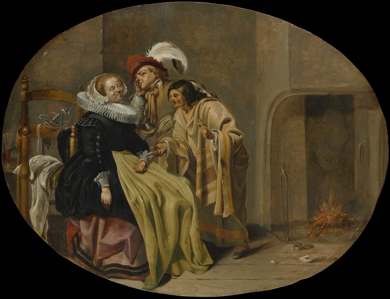 Para we wnętrzu z cygańskim wróżbitą 1632-33. autorstwa Jacob Duck