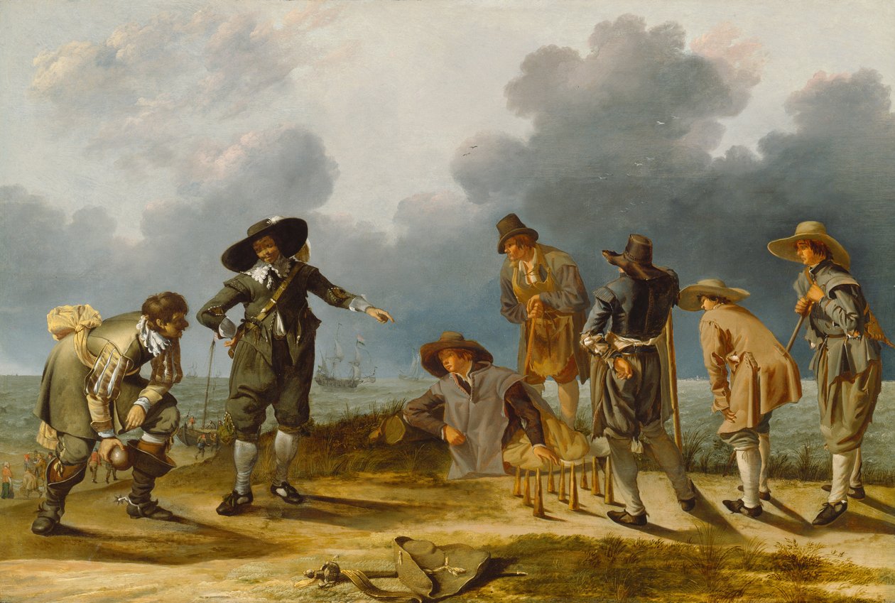Gra w kręgle, ok. 1635-40 (olej na desce dębowej) autorstwa Jacob Duck