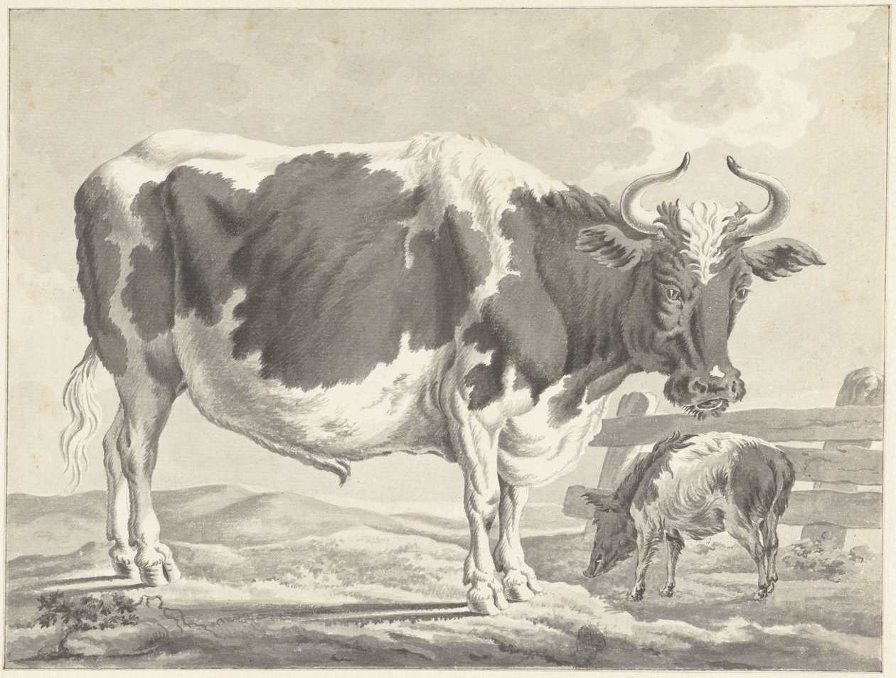 Czarny srokaty byk i świnia autorstwa Jacob Elias van Varelen