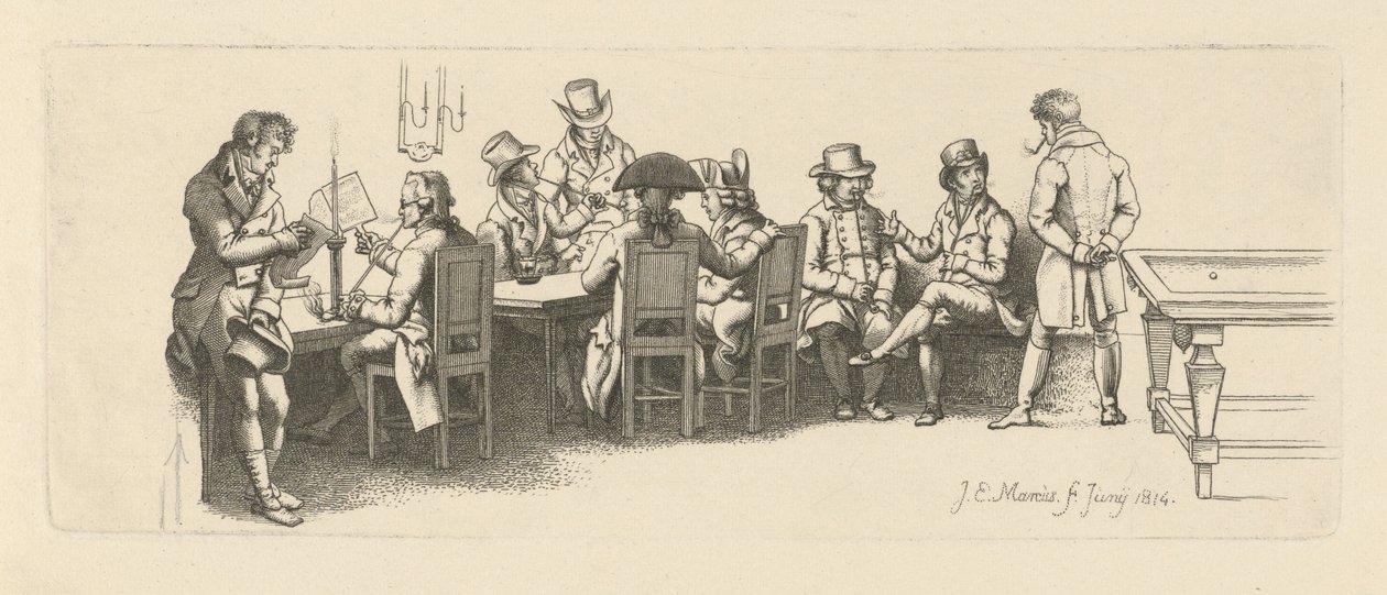 Mężczyźni w kawiarni z salą bilardową, 1814 autorstwa Jacob Ernst Marcus