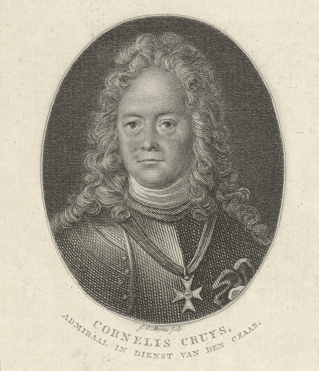 Portret Corneliusa Cruysa 1655-1727, wiceadmirała Cesarskiej Marynarki Wojennej Rosji, 1818 autorstwa Jacob Ernst Marcus