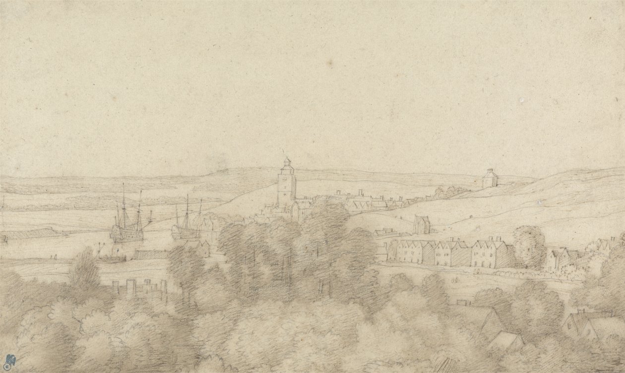 Widok Chatham z Zachodu (pióro i atrament na graficie na papierze) autorstwa Jacob Esselens