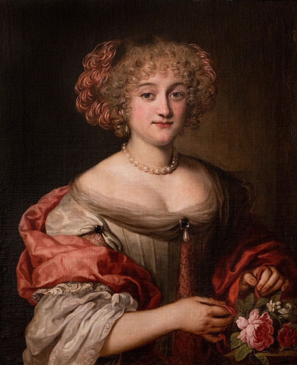 Portret damy z rodziny Colonna, półdługi, w gołębioszarej sukni i różowej jedwabnej chuście autorstwa Jacob Ferdinand Voet