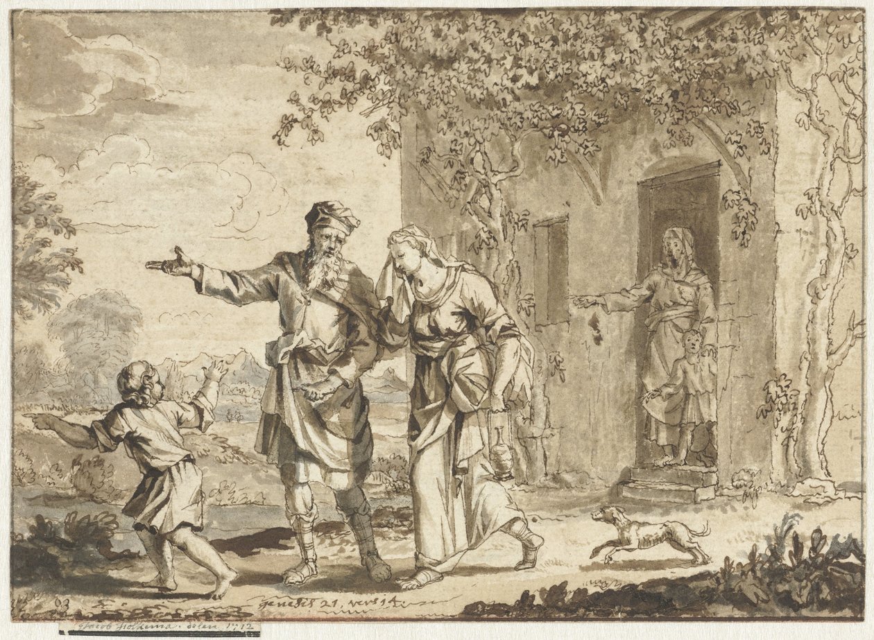 Abraham wypędza Hagar i Ismaela autorstwa Jacob Folkema