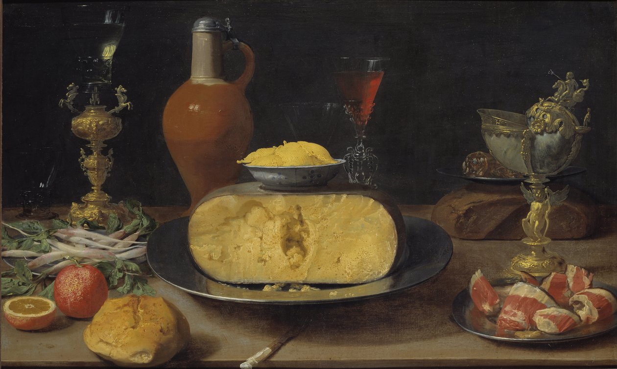 Śniadaniowa martwa natura z serem i czarą - Śniadaniowa martwa natura z serem i czarą, autorstwa Van Esa, Jacoba Foppensa (ok. 1596-1666). Olej na drewnie. Rozmiar: 50x84cm. Muzeum Narodowe w Sztokholmie autorstwa Jacob  Foppens van Es