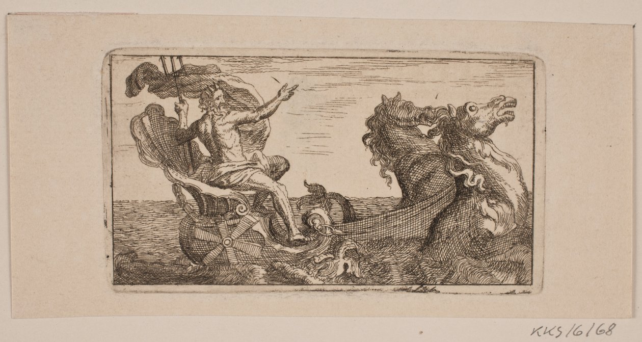 Neptun. Ilustracja do Jacoba Fosie, „Skóra-Klude [...] lub próbki na płaszcze, piaskowanie, grunty, igły, wodę do wytrawiania, czernie, chusteczki, lakiery i odbitki od roku 1741 do roku 1743” autorstwa Jacob Fosie