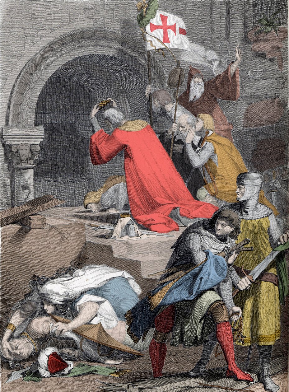 Godefroy de Bouillon (1058-1100) w Saint-Sepulcre, w 1099 - Godfrey z Bouillon przy Grobie Świętym Deiningera - autorstwa Jacob Friedrich Deininger
