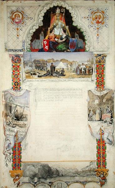 Projekt listu z podziękowaniami do Bremy z Hamburga, 1843 (ołówek, pióro i atrament oraz toaleta na papierze) autorstwa Jacob Gensler