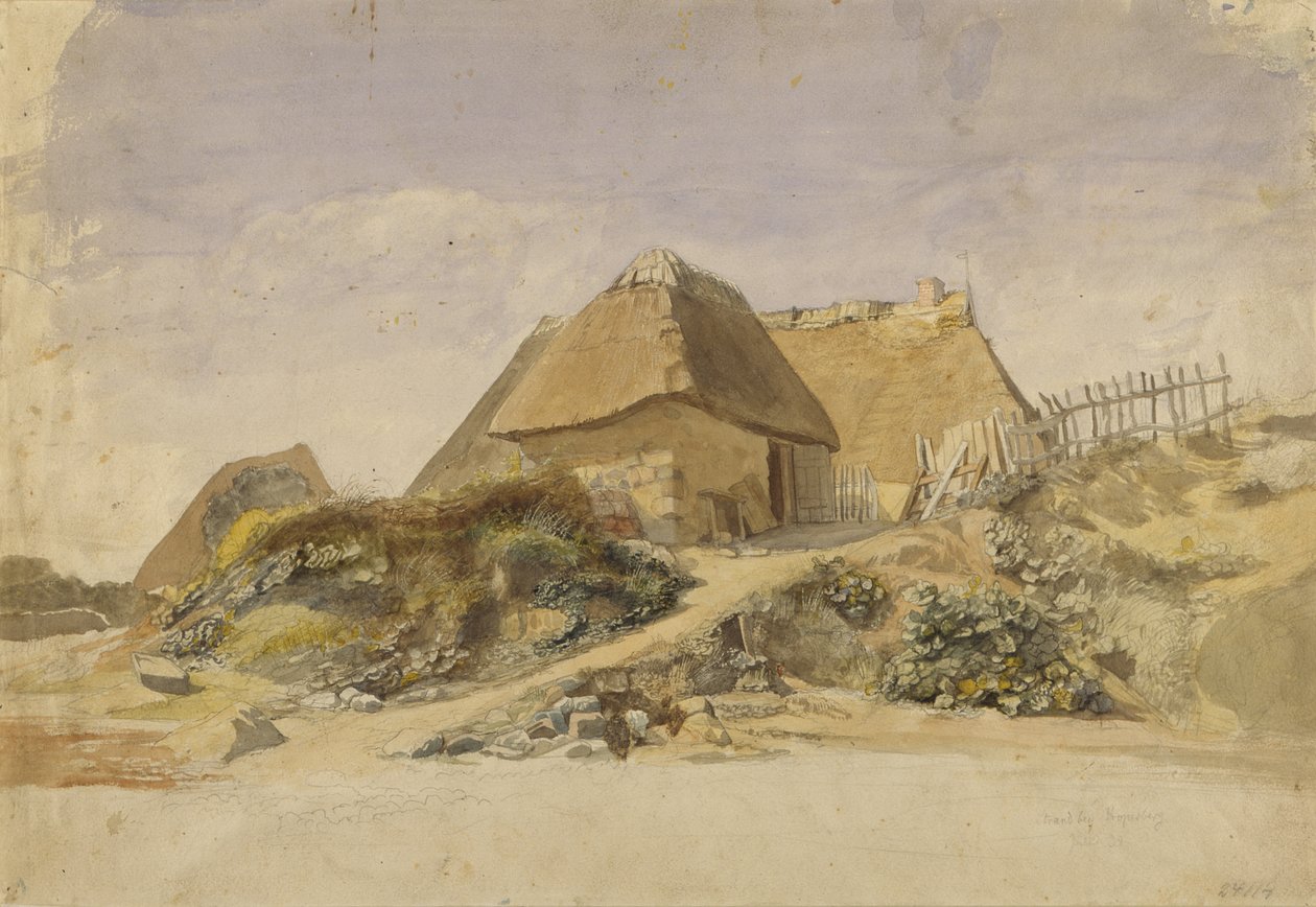 Domki rybackie na plaży Hopes Berg, 1834 (ołówek i wc na papierze) autorstwa Jacob Gensler