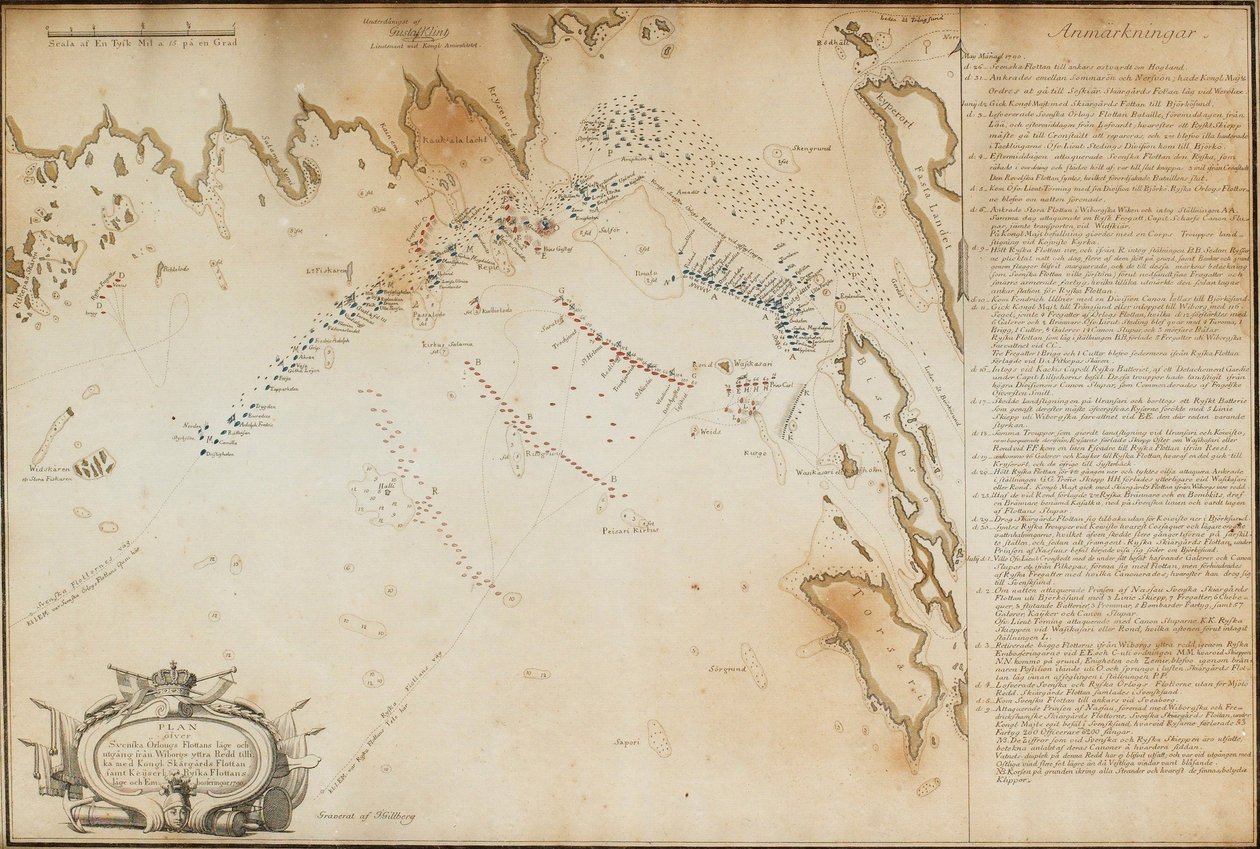 Bitwa pod Zatoką Viborg, 1790 Mapa, 1790 autorstwa Jacob Gillberg