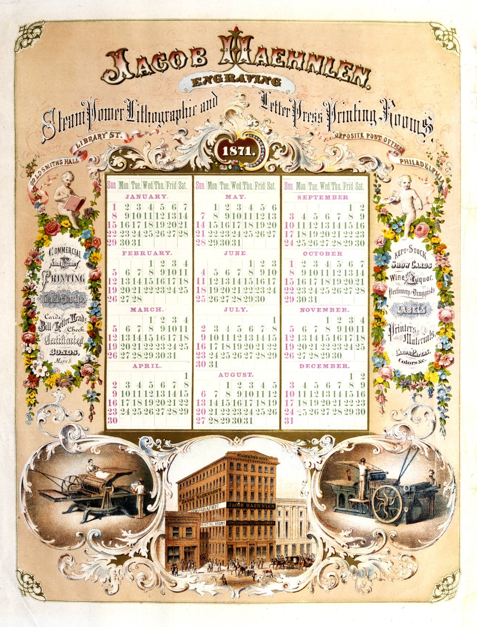 Jacob Haehlen Engravers - Kalendarz na rok 1871, 1871 (litografia) autorstwa Jacob Haehnlen